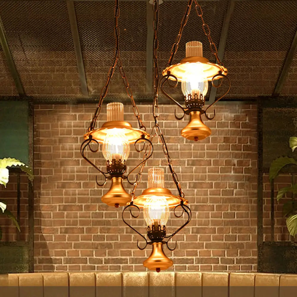 Industrial Metal 1/3-Light Cluster Pendant With Clear Glass For Restaurants 3 / Gold