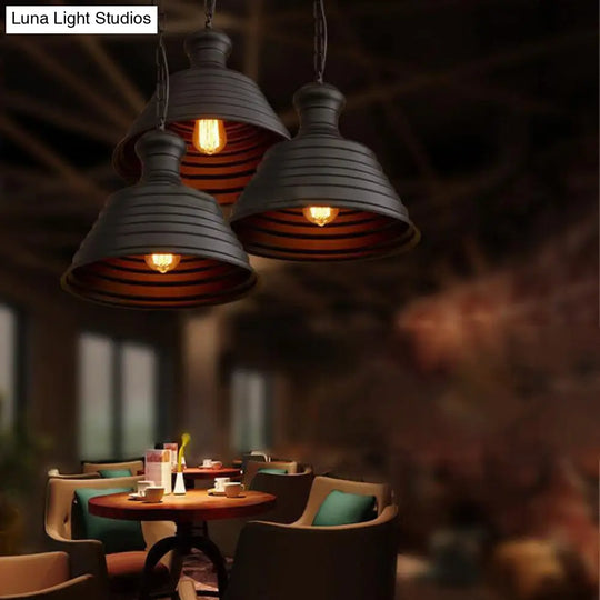 Bronze Finish Bell Hanging Light With Ribbed Design - Industrial Metal Pendant Lamp For Restaurants