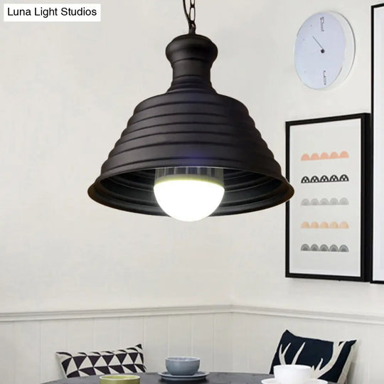 Bronze Finish Bell Hanging Light With Ribbed Design - Industrial Metal Pendant Lamp For Restaurants