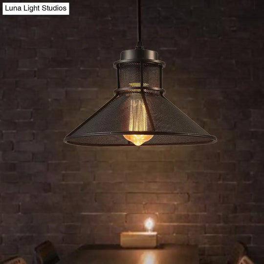 Industrial Metal Pendant Light Kit For Dining Room With 1 Black Cage