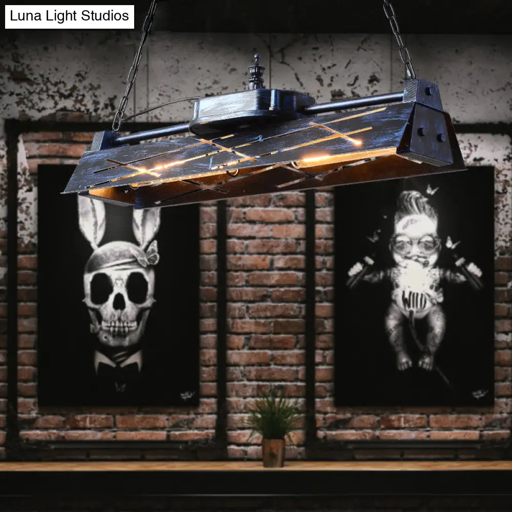 Industrial Metal 4-Light Suspension Lamp With Hollow-Out Design For Dining Room Island