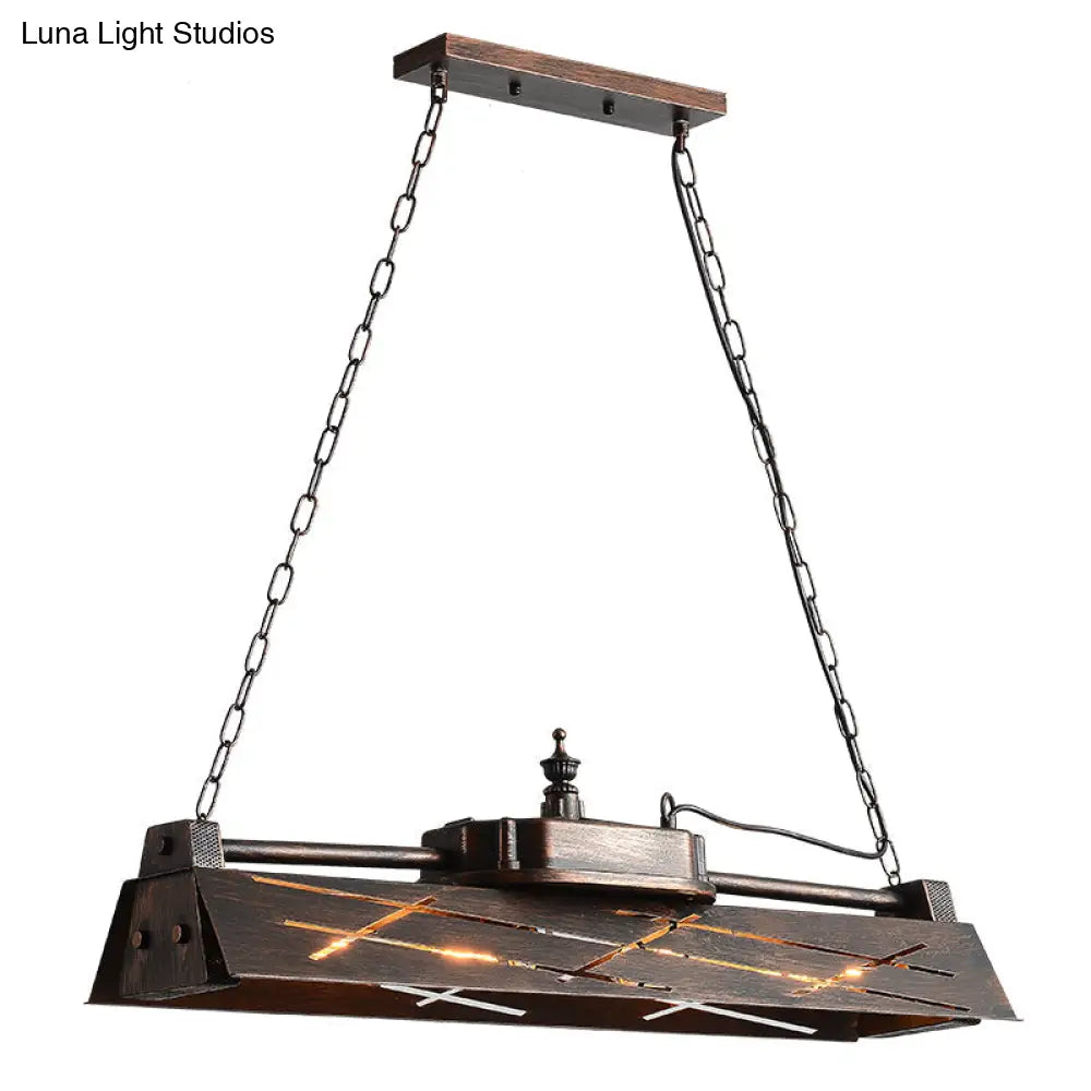 Industrial Metal 4-Light Suspension Lamp With Hollow-Out Design For Dining Room Island