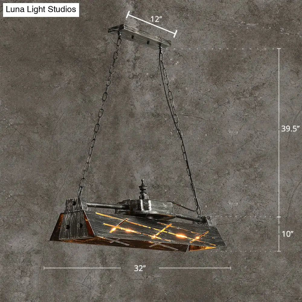 Industrial Metal 4-Light Suspension Lamp With Hollow-Out Design For Dining Room Island