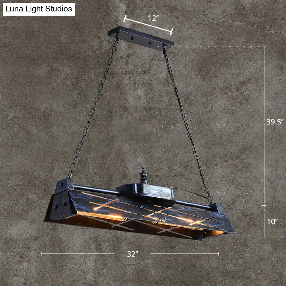 Industrial Metal 4-Light Suspension Lamp With Hollow-Out Design For Dining Room Island