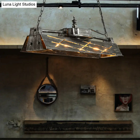 Industrial Metal 4-Light Suspension Lamp With Hollow-Out Design For Dining Room Island