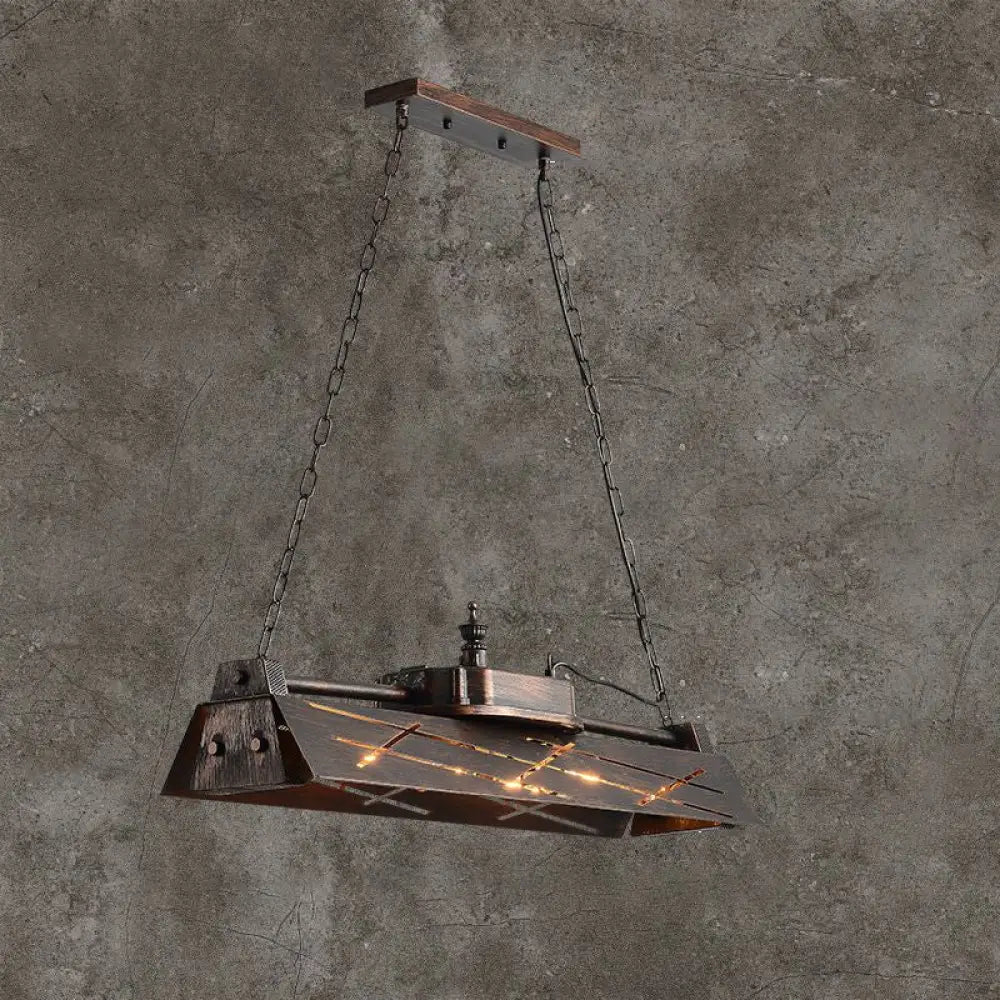 Industrial Metal 4-Light Suspension Lamp With Hollow-Out Design For Dining Room Island Rust