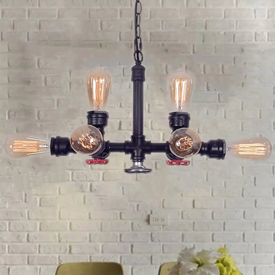 Industrial Metal 8-Light Black Water Pipe Chandelier Pendant Lighting