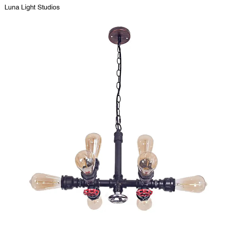 Industrial Metal 8-Light Black Water Pipe Chandelier Pendant Lighting