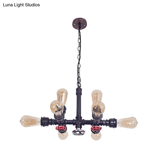 Industrial Metal 8-Light Black Water Pipe Chandelier Pendant Lighting