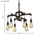 Industrial Metal And Glass Exposed Bulb Chandelier - Bronze 4/6 Light Hanging Lamp For Living Room