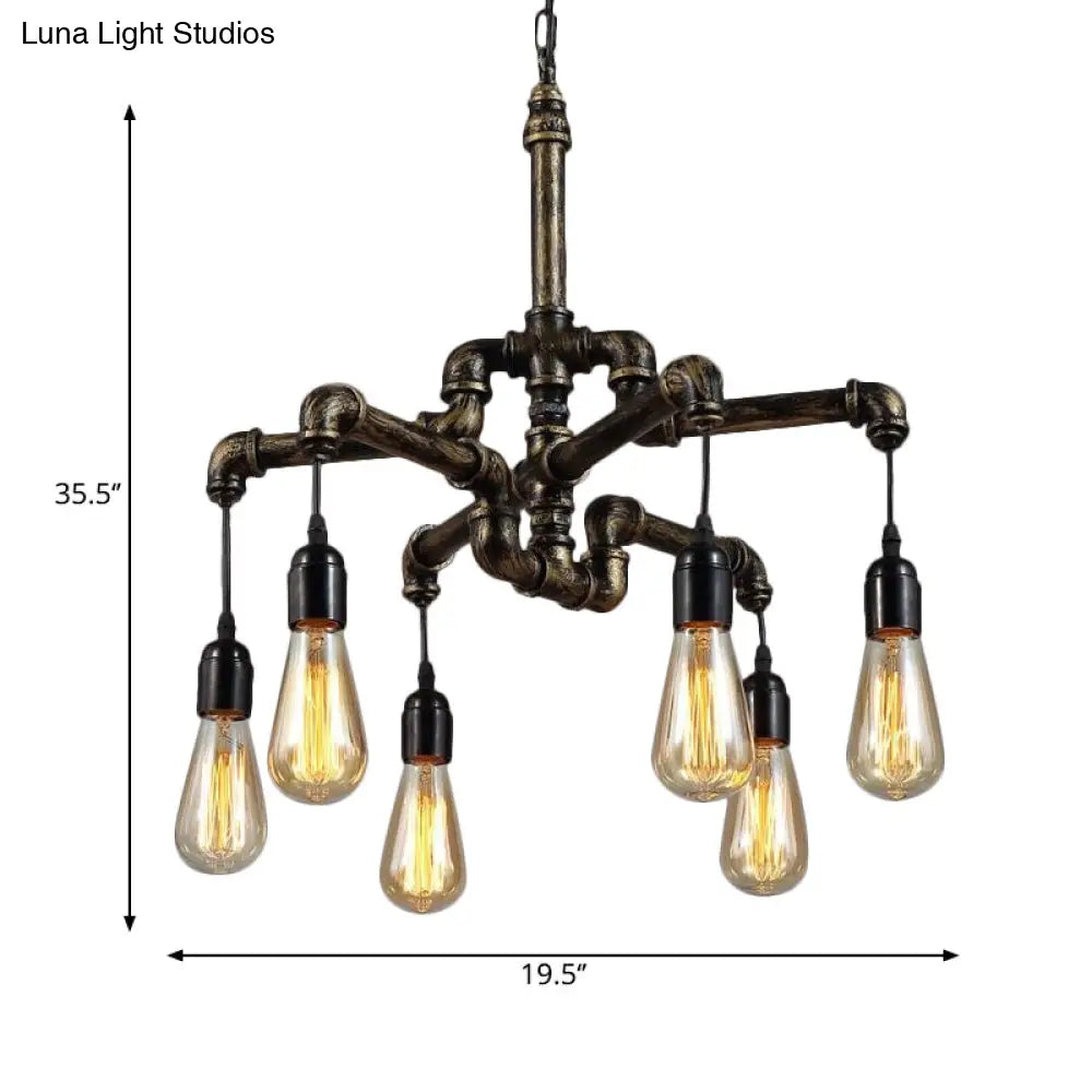 Industrial Metal And Glass Exposed Bulb Chandelier - Bronze 4/6 Light Hanging Lamp For Living Room