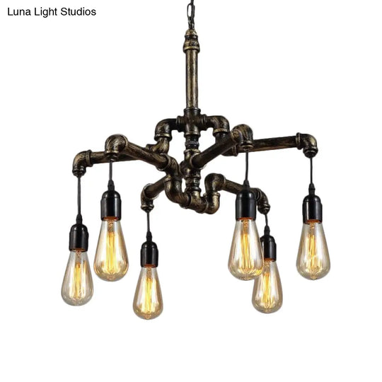 Industrial Metal And Glass Exposed Bulb Chandelier - Bronze 4/6 Light Hanging Lamp For Living Room