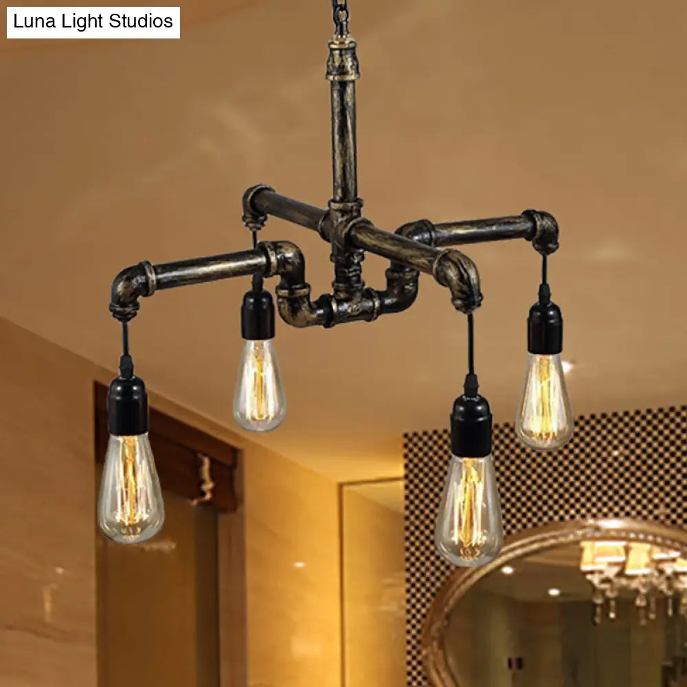 Industrial Metal And Glass Exposed Bulb Chandelier - Bronze 4/6 Light Hanging Lamp For Living Room