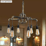 Industrial Metal And Glass Exposed Bulb Chandelier - Bronze 4/6 Light Hanging Lamp For Living Room