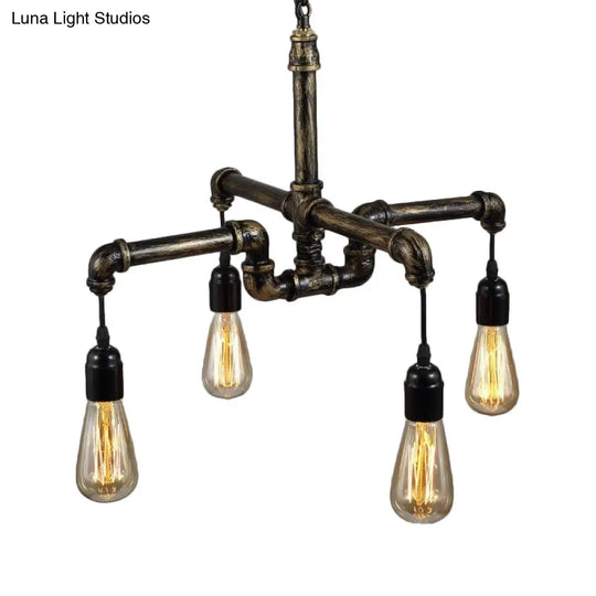 Industrial Metal And Glass Exposed Bulb Chandelier - Bronze 4/6 Light Hanging Lamp For Living Room