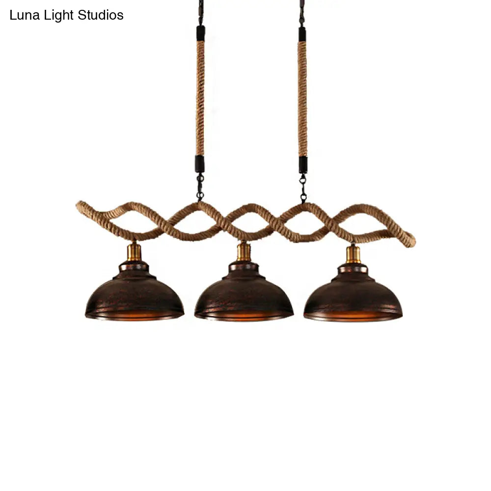 Industrial Metal And Rope Pendant Light - Rustic Kitchen Island Lamp Kit With 3 Lights