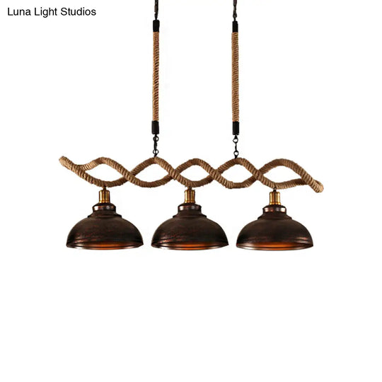 Industrial Metal And Rope Pendant Light - Rustic Kitchen Island Lamp Kit With 3 Lights