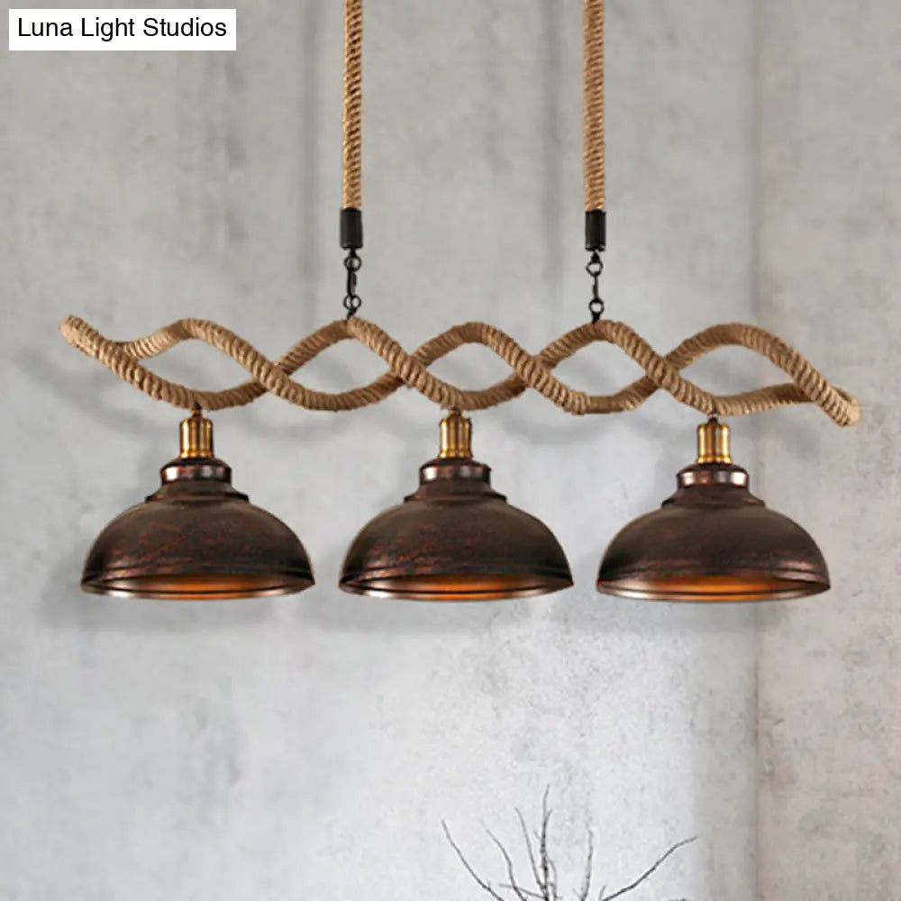 Industrial Metal And Rope Pendant Light - Rustic Kitchen Island Lamp Kit With 3 Lights