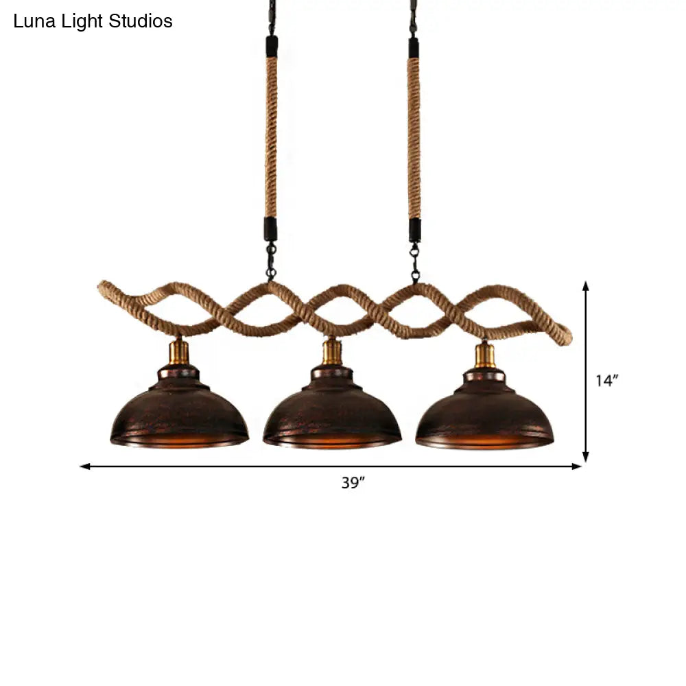 Industrial Metal And Rope Pendant Light - Rustic Kitchen Island Lamp Kit With 3 Lights