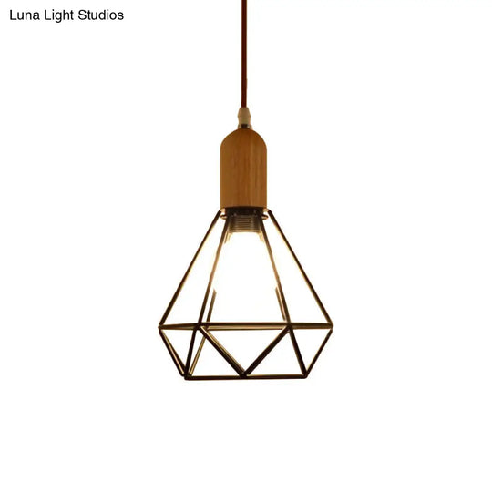 Black Metal & Wood Pendant Light Fixture - Industrial Style