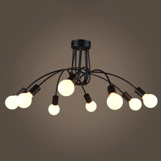 Industrial Metal Arched Semi - Flush Ceiling Light: 8 - Bulb Restaurant Flush Mount Fixture In Black