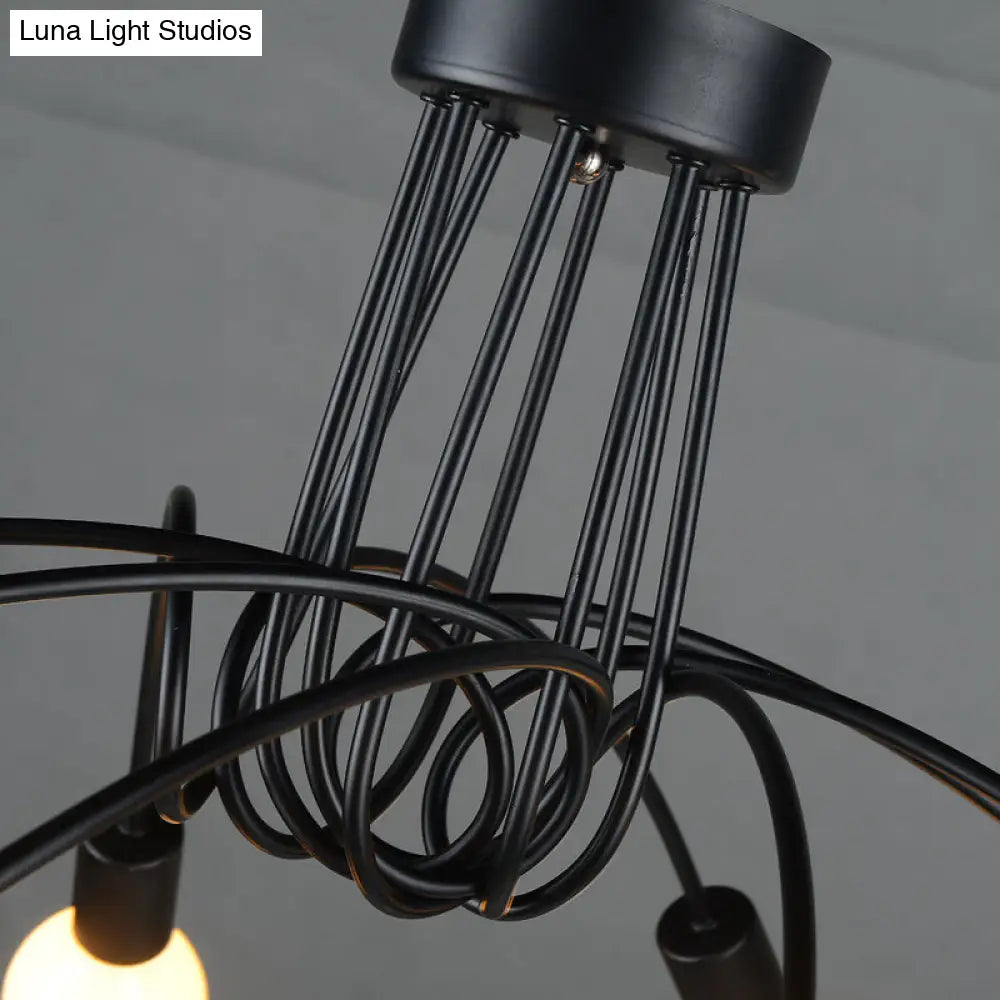 Industrial Metal Arched Semi-Flush Ceiling Light: 8-Bulb Restaurant Flush Mount Fixture In Black