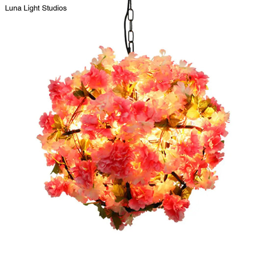 Industrial Metal Pink Led Chandelier With Cherry Blossom Detail - Ball Restaurant Light