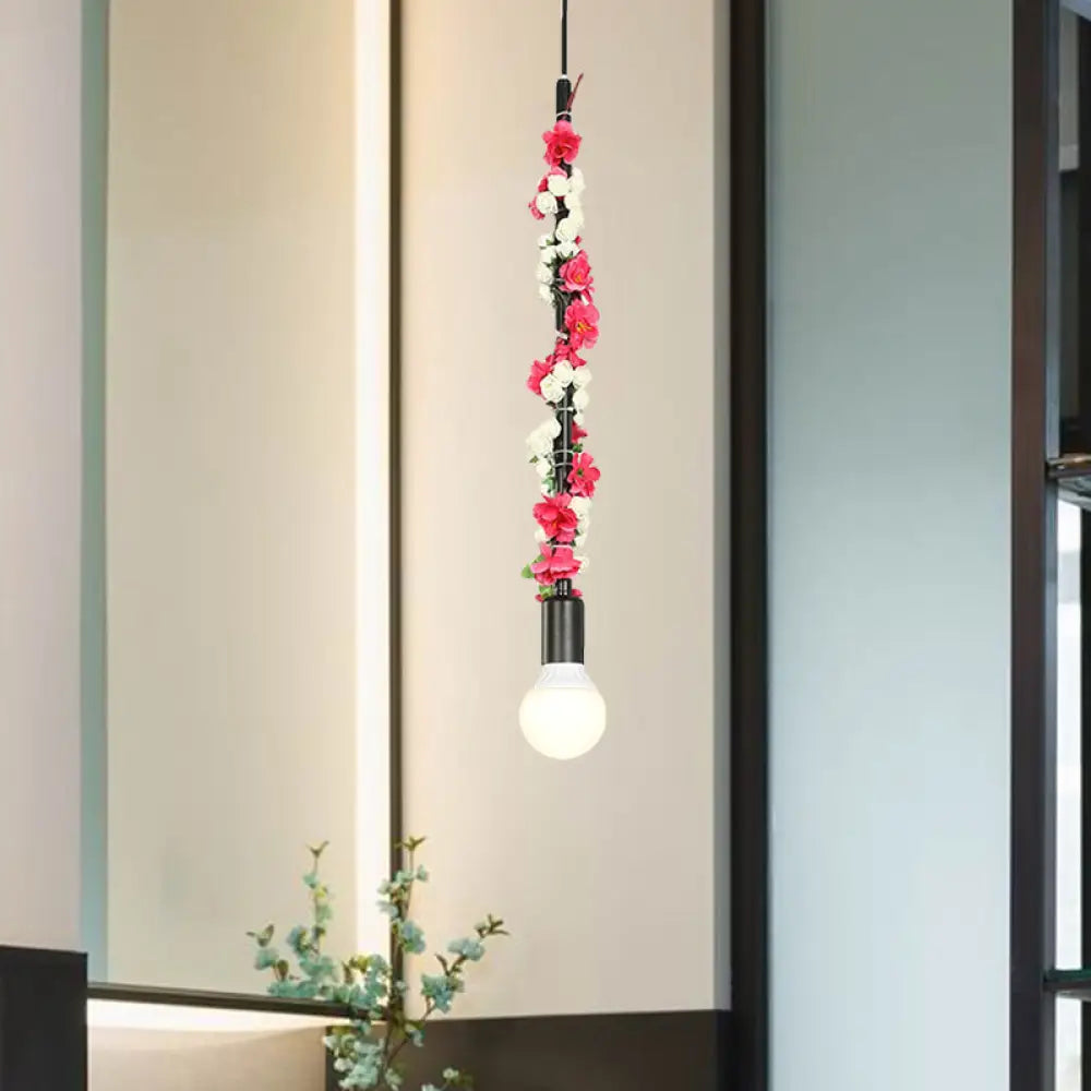 Industrial Metal Bare Bulb Pendant Lamp - Black Hanging Ceiling Light For Living Room