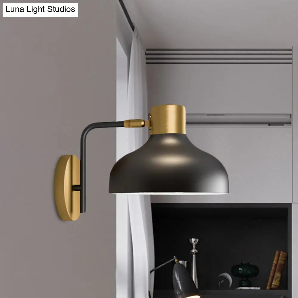 Industrial Metal Barn Sconce Lamp: Black Bedside Wall Mount With Plug-In Cord