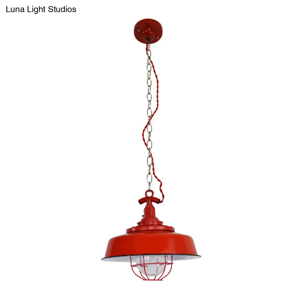 Industrial Metal Barn Shade Pendant Light - Red 1-Light Hanging Lamp With Wire And Chain