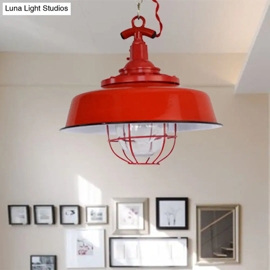 Industrial Metal 1-Light Red Hanging Pendant Light For Barn Shade Restaurant With Wire And Chain