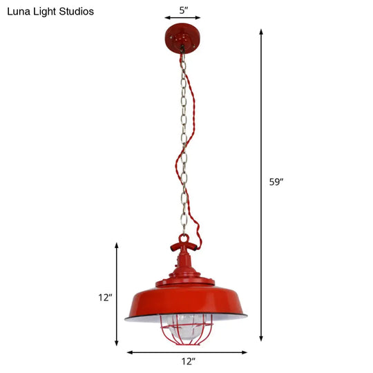 Industrial Metal Barn Shade Pendant Light - Red 1-Light Hanging Lamp With Wire And Chain