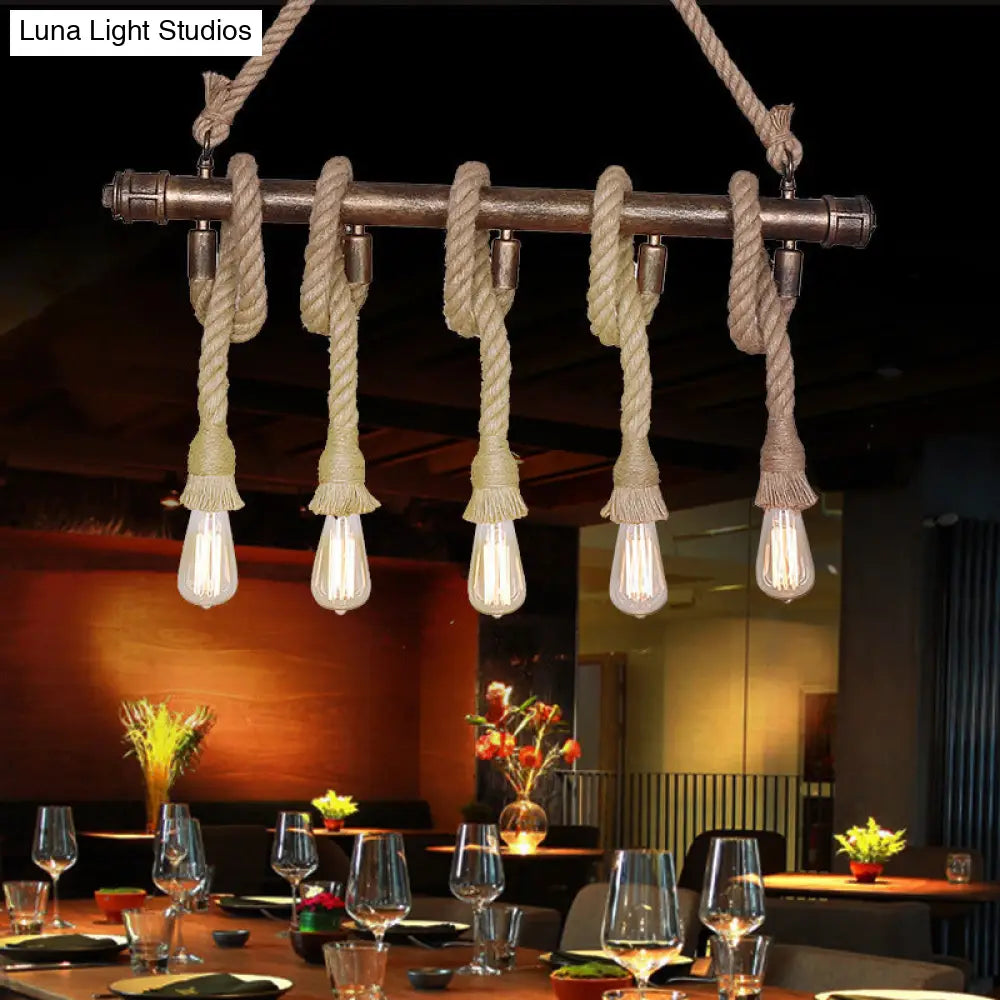 Industrial Metal Beige Chandelier Lighting Fixture For Linear Restaurant Island