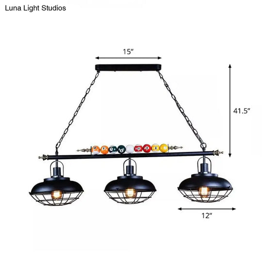 Industrial Metal Billiards Island Light For Restaurants With Bowl Shade