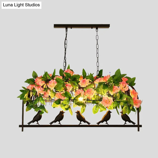 Industrial Metal Birdcage Flower Island Lamp: Black 3/4 Heads Hanging Ceiling Light For Restaurants