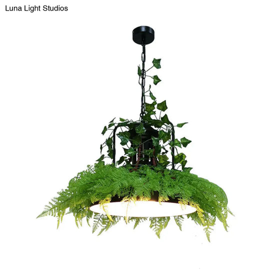 Industrial Metal Pendant Light With Led Plant Bulb For Restaurants - Black Barn Ceiling Lamp In 3