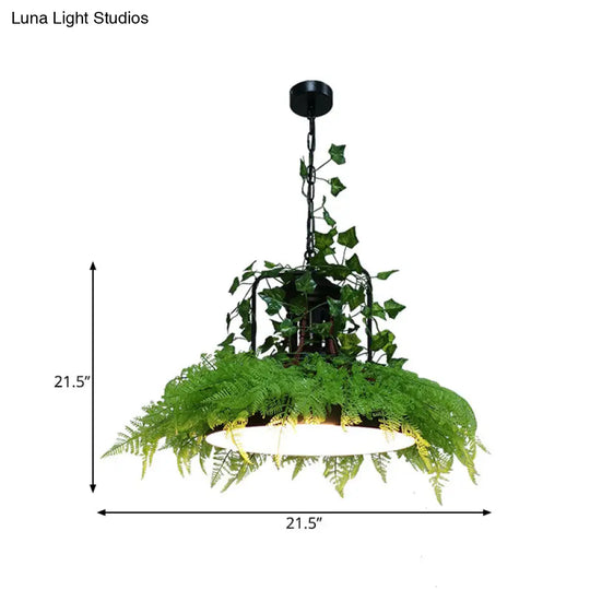 Industrial Metal Pendant Light With Led Plant Bulb For Restaurants - Black Barn Ceiling Lamp In 3