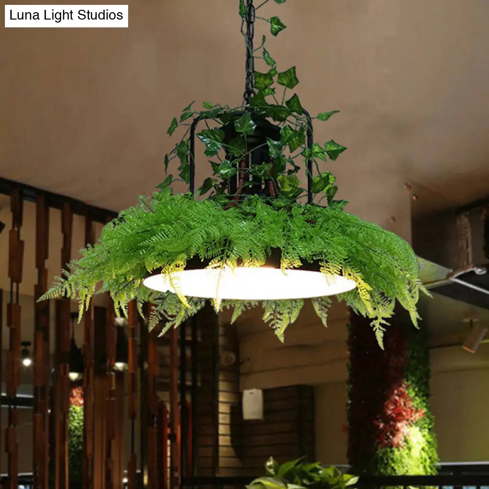 Industrial Metal Pendant Light With Led Plant Bulb For Restaurants - Black Barn Ceiling Lamp In 3