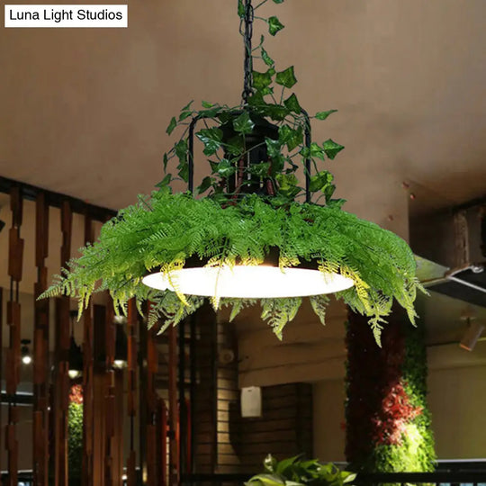 Industrial Metal Pendant Light With Led Plant Bulb For Restaurants - Black Barn Ceiling Lamp In 3