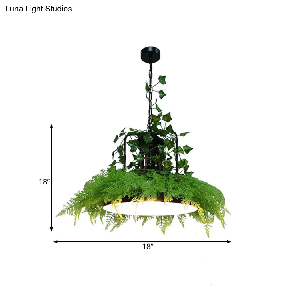 Industrial Metal Pendant Light With Led Plant Bulb For Restaurants - Black Barn Ceiling Lamp In 3