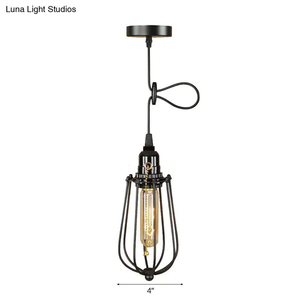 Industrial Metal Black Bulb Pendant Light With Height Adjustment And Wire Guard