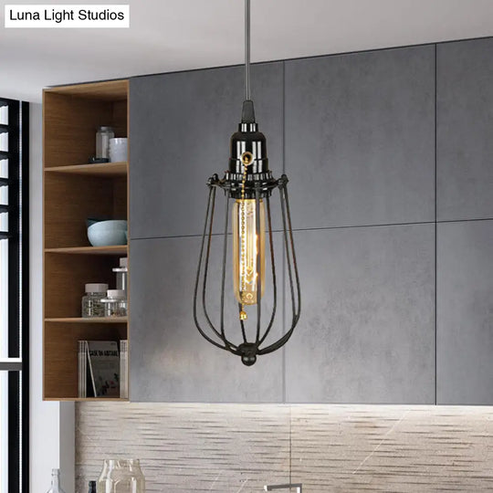 Adjustable Industrial Metal Pendant Light - Black Bulb Shaped Hanging Lamp 1 For Kitchen With Wire