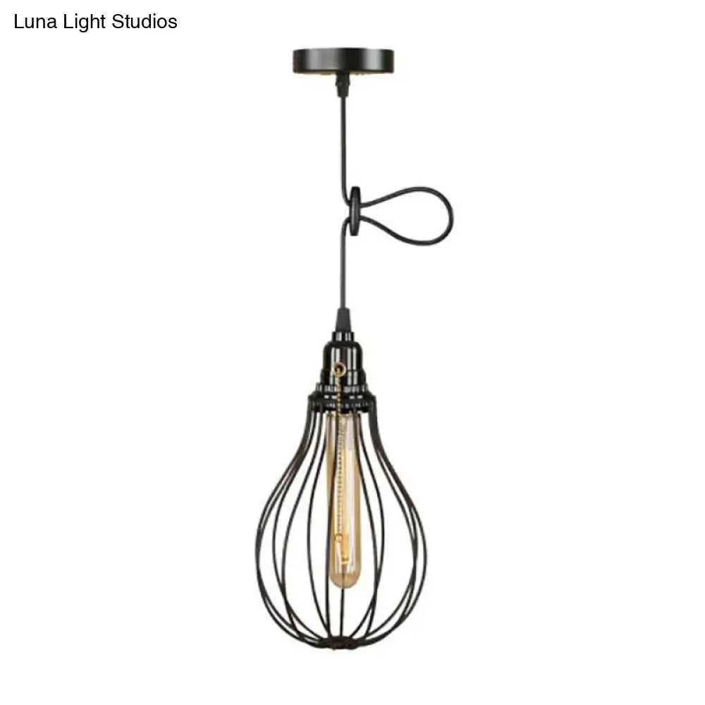 Adjustable Industrial Metal Pendant Light - Black Bulb Shaped Hanging Lamp 1 For Kitchen With Wire