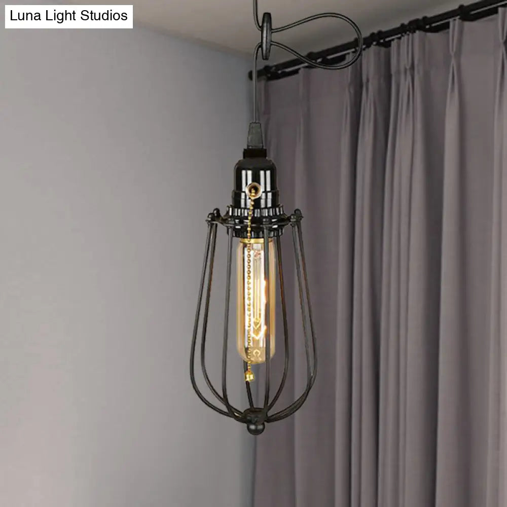 Industrial Metal Black Bulb Pendant Light With Height Adjustment And Wire Guard