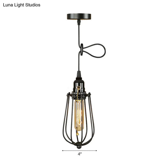 Adjustable Industrial Metal Pendant Light - Black Bulb Shaped Hanging Lamp 1 For Kitchen With Wire