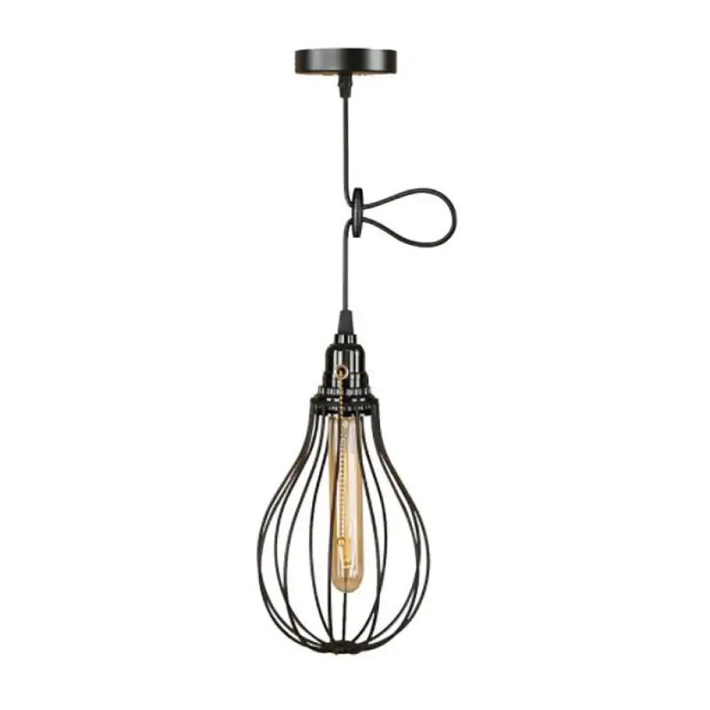 Industrial Metal Black Bulb Pendant Light With Height Adjustment And Wire Guard / 6’