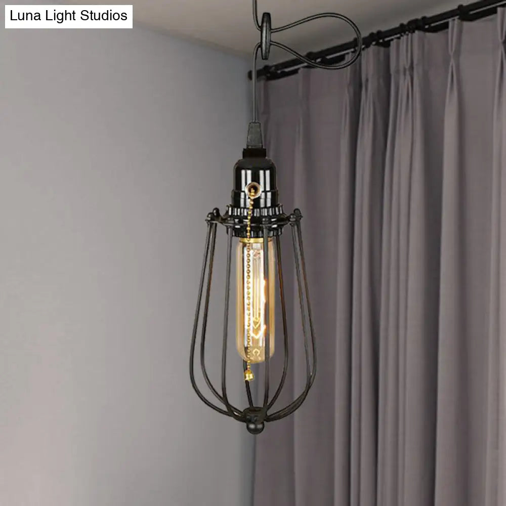 Adjustable Industrial Metal Pendant Light - Black Bulb Shaped Hanging Lamp 1 For Kitchen With Wire