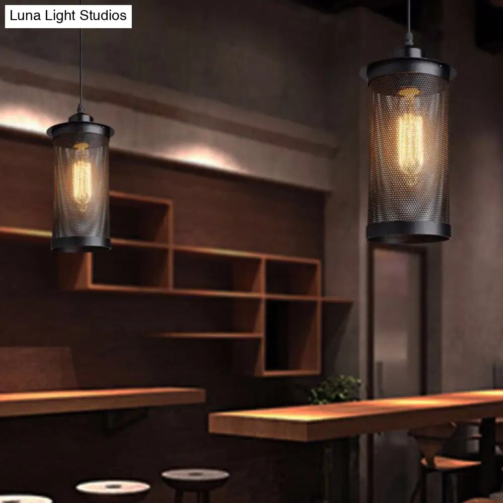 Black Metal Mesh Hanging Lantern Pendant Light - Industrial Style For Cafes 1 /