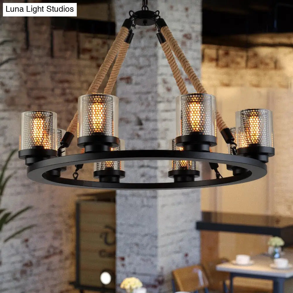 Industrial-Style Metal Black Chandelier Pendant Ceiling Lamp - 6/8 Lights Ideal For Restaurants