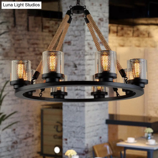 Industrial-Style Metal Black Chandelier Pendant Ceiling Lamp - 6/8 Lights Ideal For Restaurants